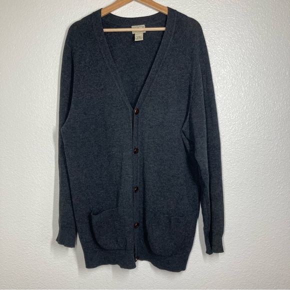 Vintage LL Bean Cardigan Sweater Men’s XL Tall 100% Lambs Wool Pockets Dark Gray - Picture 2 of 14